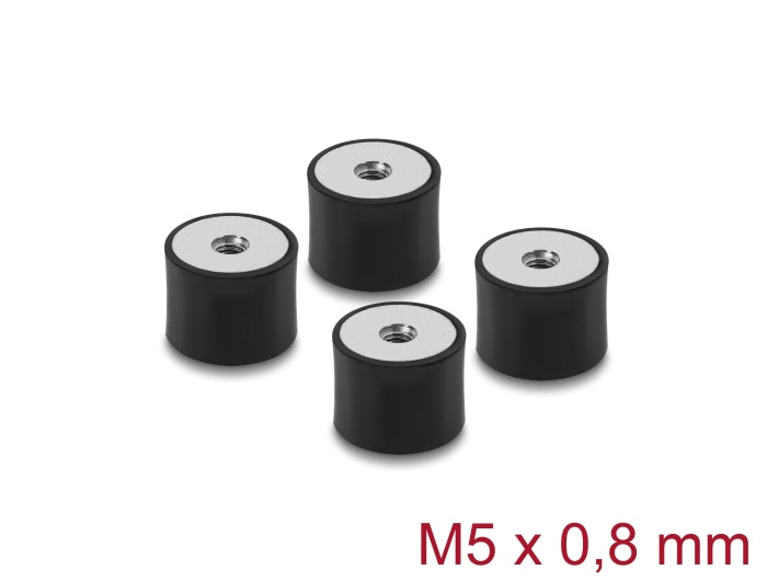 Delock 60826 Vibration Damper M5 X 0.8 Mm D 20 X H 15 Mm, 4 Pieces Black
