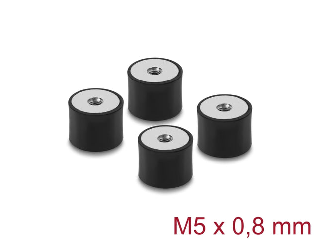 Delock 60826 Vibration Damper M5 X 0.8 Mm D 20 X H 15 Mm, 4 Pieces Black