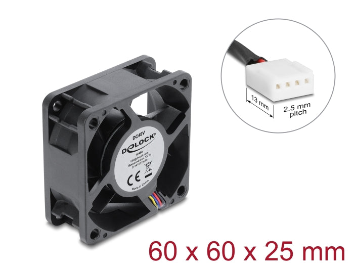 Delock 67450 Axial Fan 48V Dc, 60 X 60 X 25Mm W/ 4 Pin Pwm Fan Connector Female