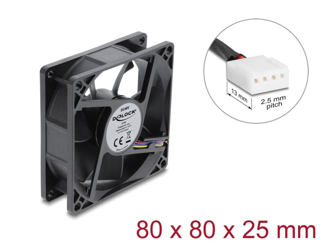 Delock 67451 Axial Fan 48V Dc, 80 X 80 X 25Mm W/ 4 Pin Pwm Fan Connector Female