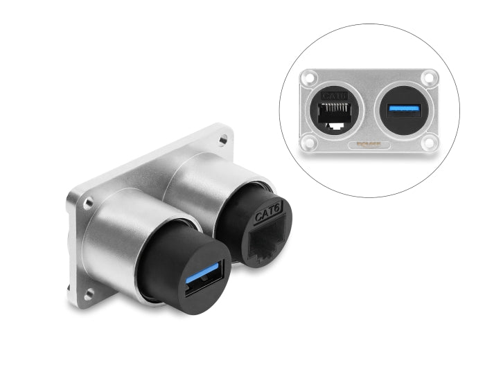Delock 91160 Dual Socket Usb 5 Gbps Type-A Female + Rj45 Jack Cat.6 Silver