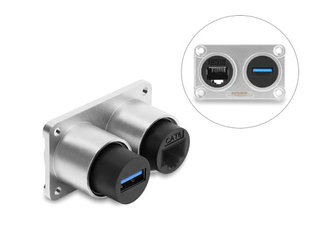 Delock 91160 Dual Socket Usb 5 Gbps Type-A Female + Rj45 Jack Cat.6 Silver