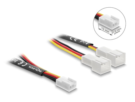 Delock 91429 Y-Fan Cable 1 X 3 Pin Female To 2 X 3 Pin Male With 10 Cm