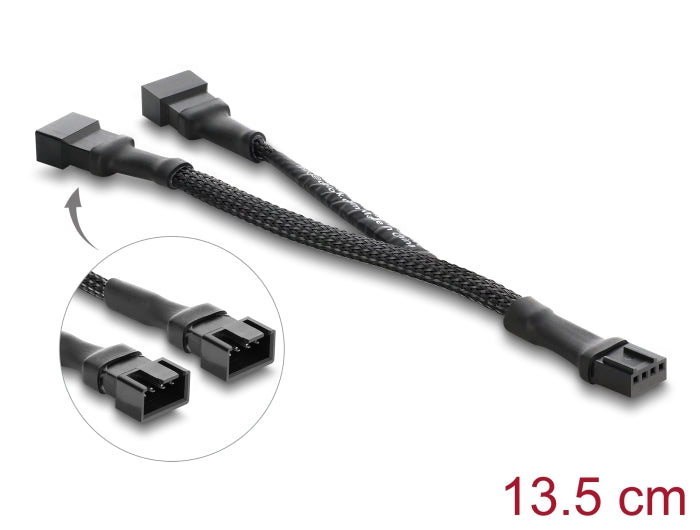 Delock 91338 Y-Fan Cable 1 X 4 Pin Pwm Female To 2 X 4 Pin Pwm Male, 13.5 Cm