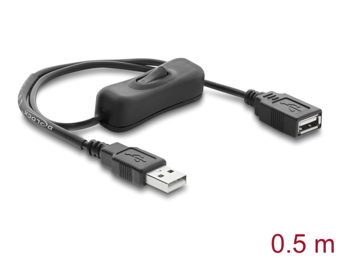 Delock 81655 Usb Power Cable Type-A Male To Female With Switch 0.5 M