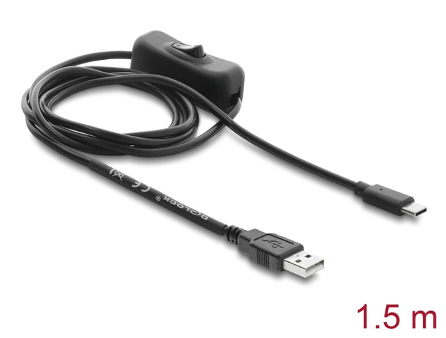 Delock 81659 Usb Power Cable Type-A Male To Usb Type-C Male With Switch, 1.5M
