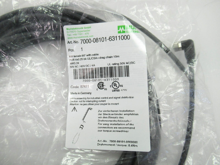 MurrElektronik Gmbh 7000-08101-6311000 M8 Female 90° A-Cod. With Cable