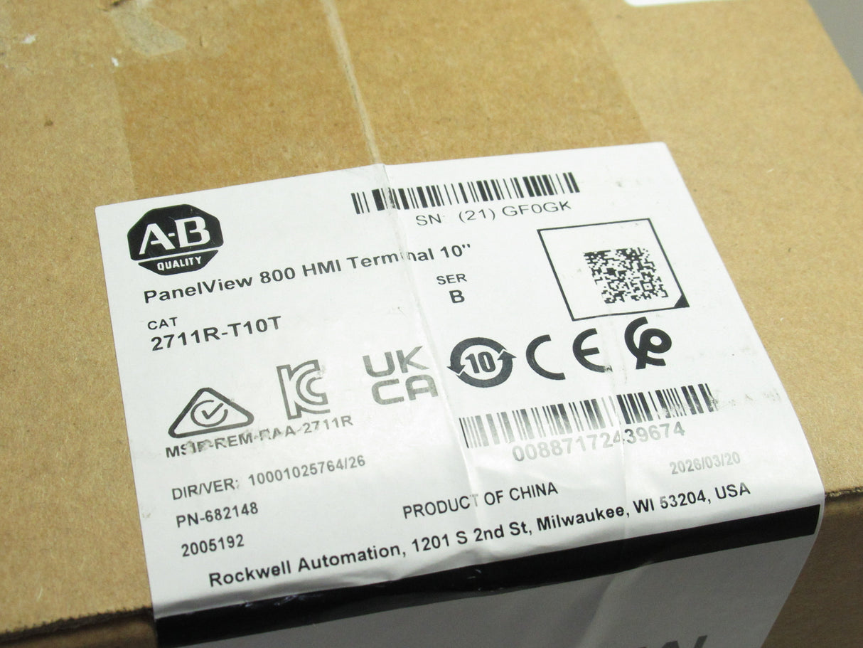 Allen Bradley 2711R-T10T Panelview 800 HMI Terminal 10" Display, Surplus 2026