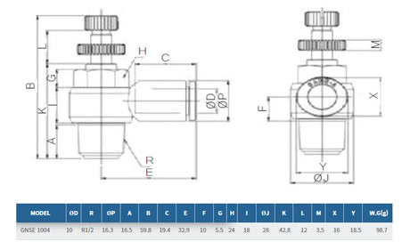 Sang-A GNSE 1004 Flow Control Elbow, 10mm Hose, 1/2 Thread