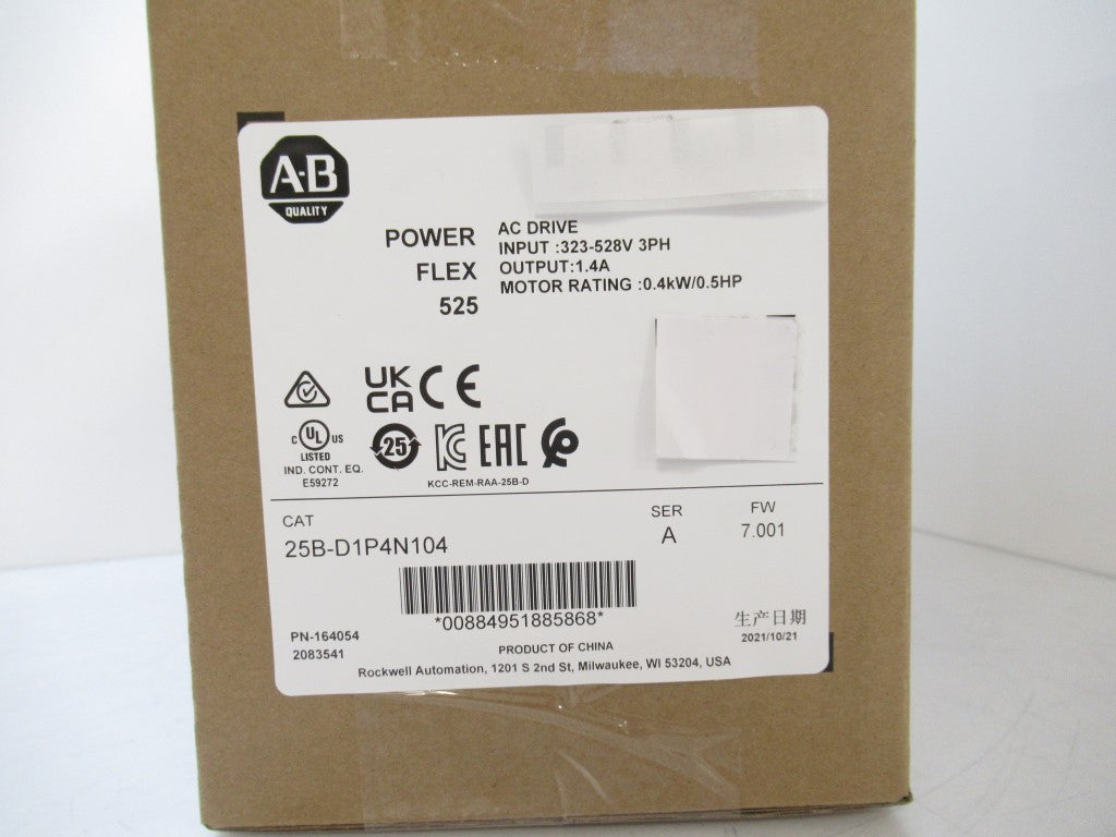Allen Bradley 25B-D1P4N104 PowerFlex 525 AC Drive, Surplus 2025