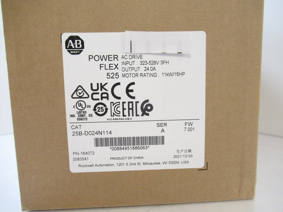 Allen Bradley 25B-D024N114 PowerFlex 525 AC Drive, 15 Hp, 3-Ph Surplus