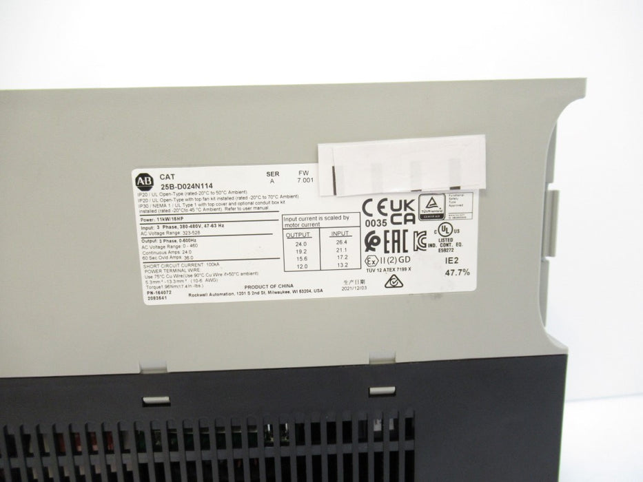 Allen Bradley 25B-D024N114 PowerFlex 525 AC Drive, 15 Hp, 3-Ph Surplus