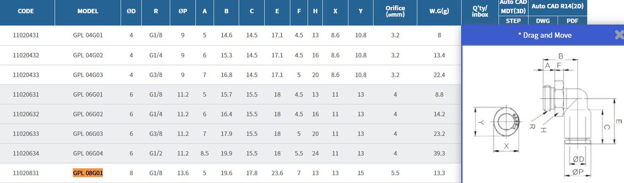 Sang-A GPL 08G01 Male Elbow 8mm Tube X 1/8 Male Thread, Lot Of 8