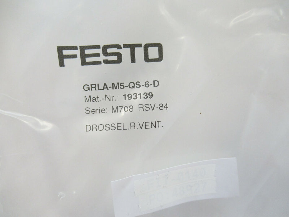 Festo GRLA-M5-QS-6-D 193139 One-Way Flow Control Valve ...