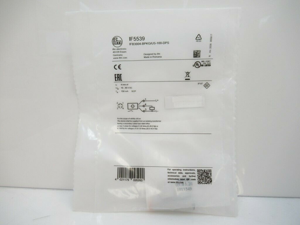 Ifm IF5539 IFB3004-BPKG/US-100-DPS Inductive Proximity Sensor M12 4mm