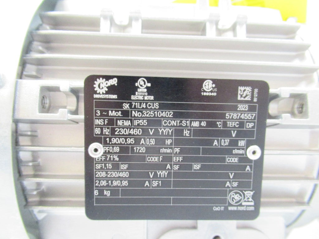 Nord Gear SK02040.1AXZH-71L/4 CUS 1/2 HP W/ SK71L/4 CUS Gearmotor, 55.56 Ratio
