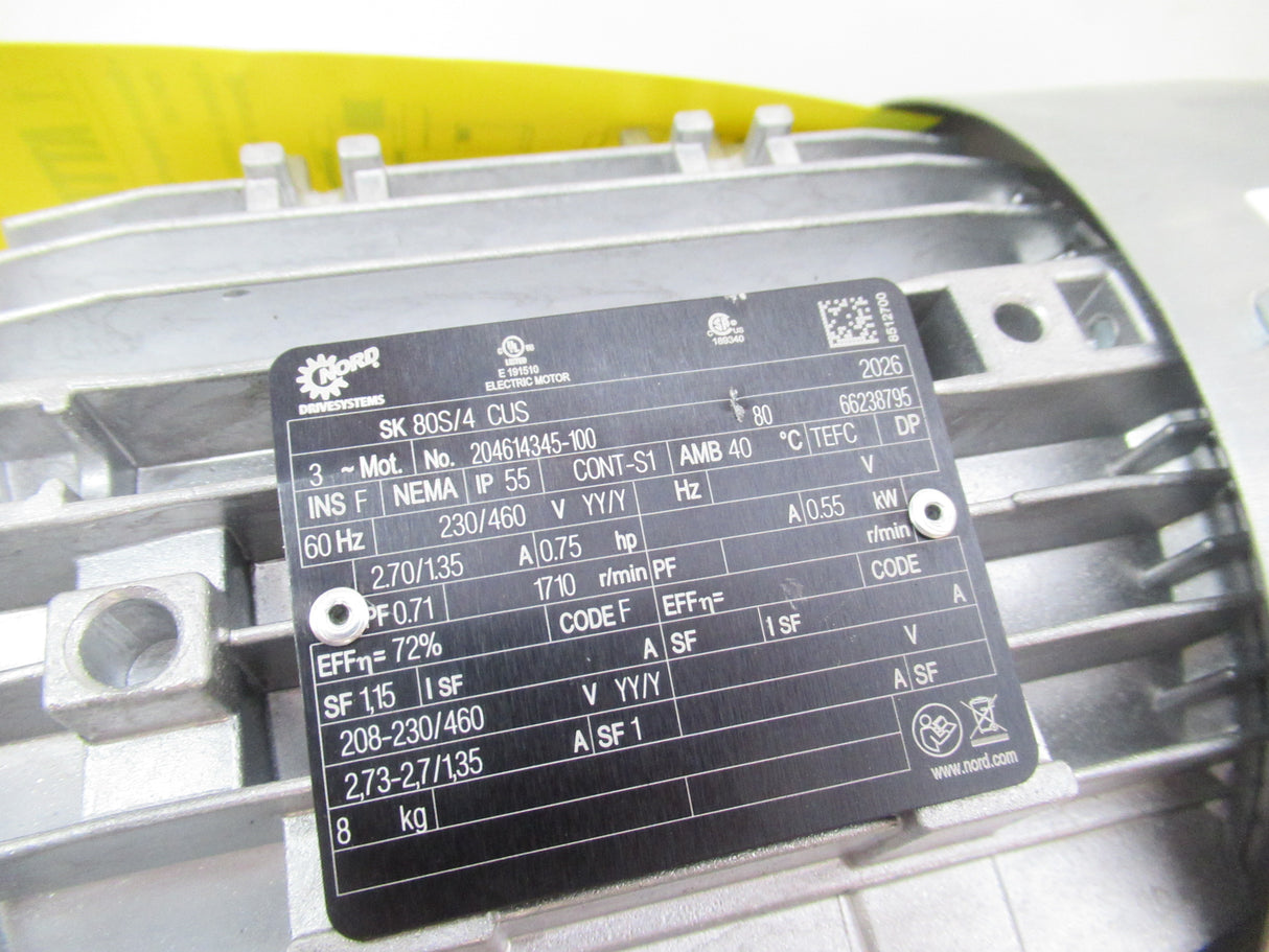 Nord Gear SK80S/4 CUS 1710RPM W/ SK02040.1AXZH-80S/4 CUS Gearmotor, 10.74 Ratio
