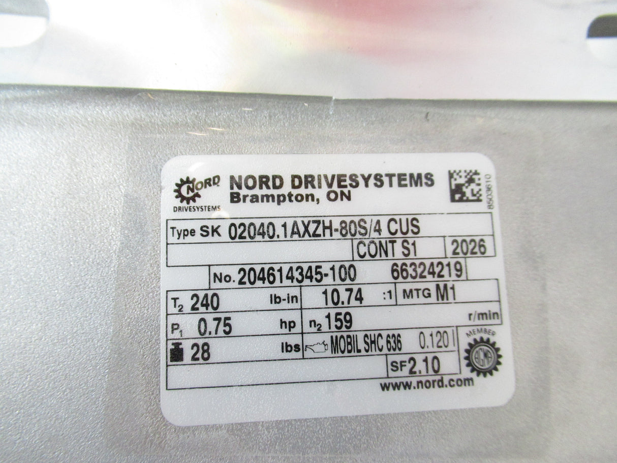 Nord Gear SK80S/4 CUS 1710RPM W/ SK02040.1AXZH-80S/4 CUS Gearmotor, 10.74 Ratio