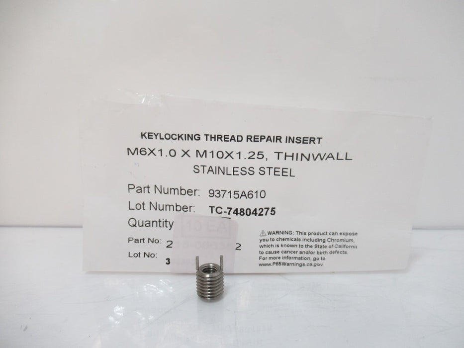 Key-Locking Inserts, M6 x 1.0 Thread, 10 mm Installed Length