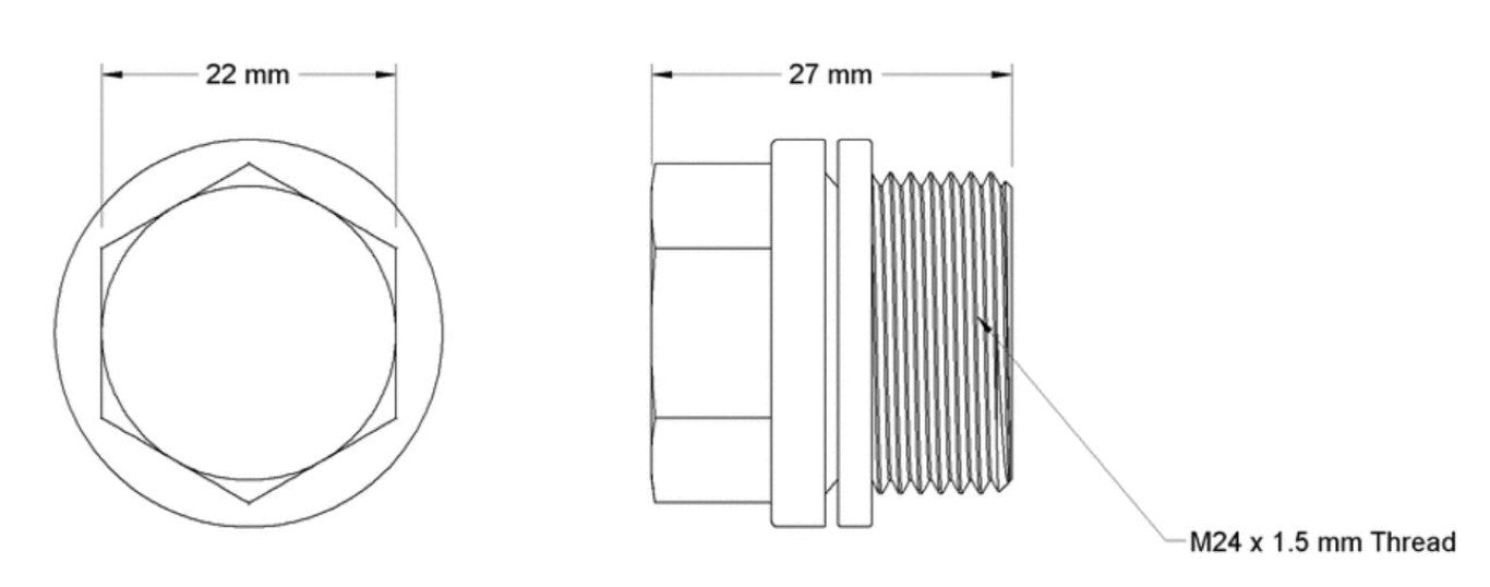 3600N18 A4-70 Low-Pressure 316 SS Threaded Plug M24 x 1.50 mm Thread Size