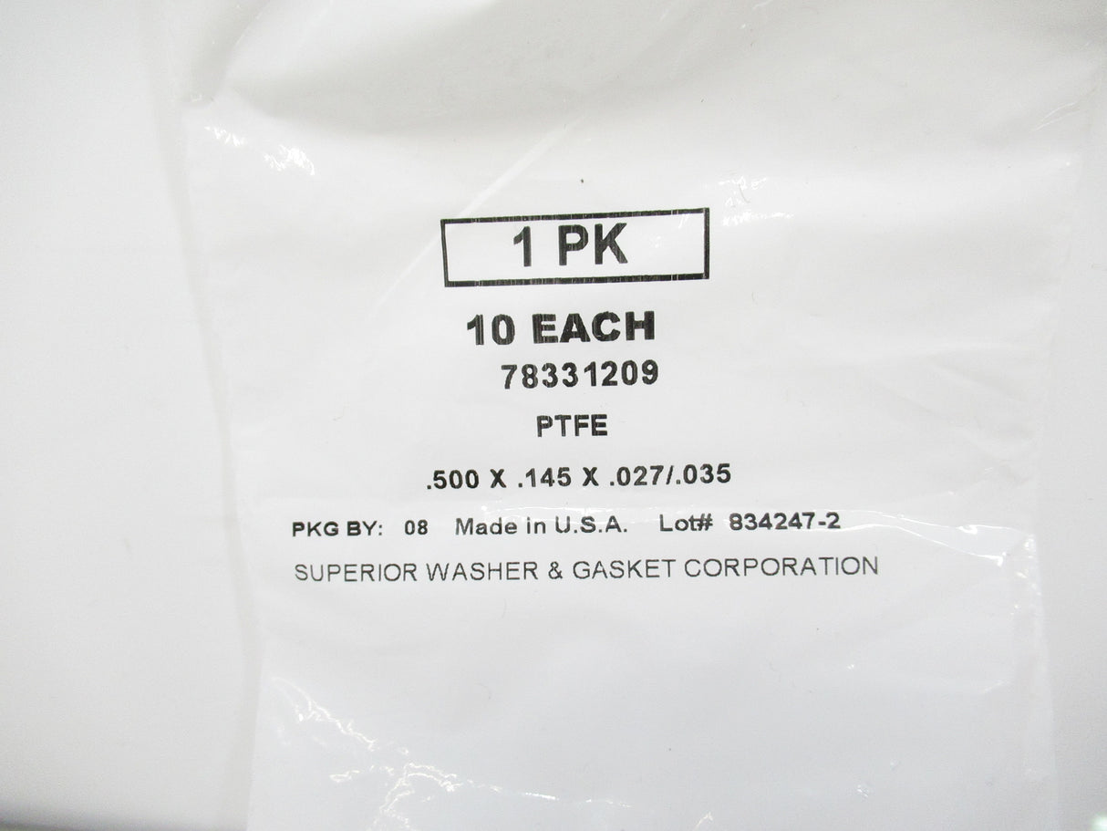 78331209 PTFE Plastic Washer For Number 5 Screw Size, Lot Of 10