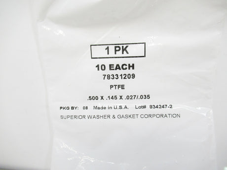 78331209 PTFE Plastic Washer For Number 5 Screw Size, Lot Of 10