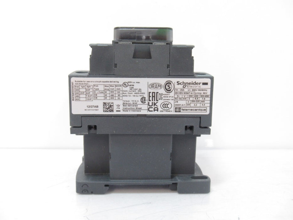 Schneider Electric LC1D12G7 TeSys Deca Contactor, 12A, 7.5 HP, 480 V