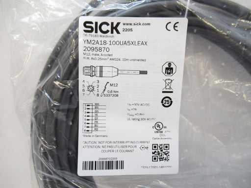 Sick YM2A18-100UA5XLEAX Cable, M12, Male, A-Coded, PUR, AWG24, 10m