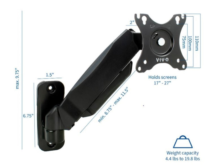Vivo  MOUNT-V001A Pneumatic Arm Single Monitor Wall Mount For 17 To 27in Screens