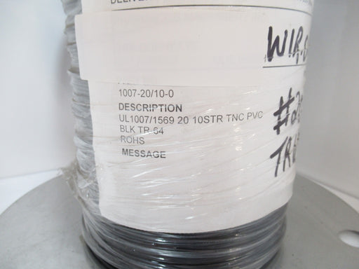 1007-20/10-0 Wire 20 AWG 10 Strands UL 300V PVC Black, Sold In Rolls Of 600 m