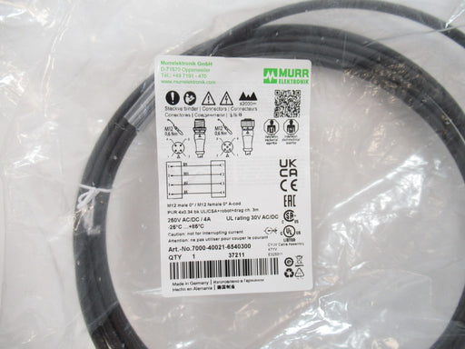 Murrelektronik 7000-40021-6540300 Cable, M12 Male / M12 Female 0 Deg A-Cod