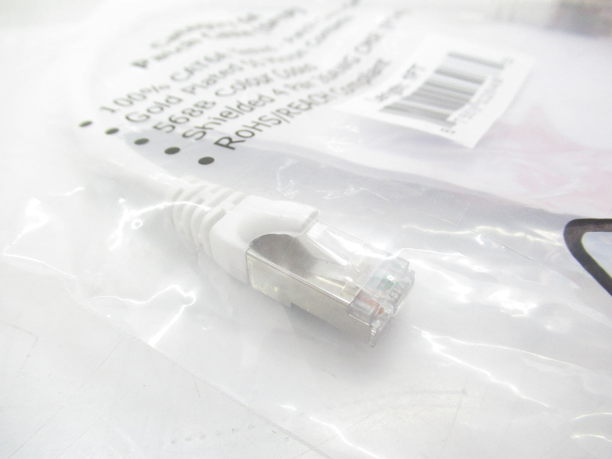 CAT6AS-01WH CAT6A SSTP 10GB Shielded Ethernet Molded Patch Cable, 1FT