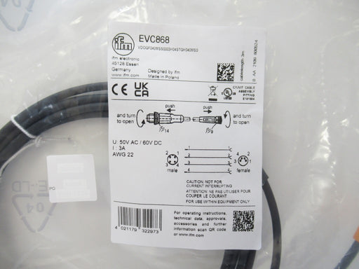 Ifm Electronic EVC868 Connection Cable For Sensors, 4-Pin AWG 22