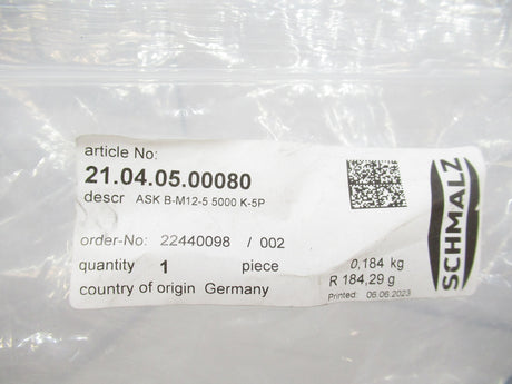 Schmalz 21.04.05.00080 ASK B-M12-5 5000 K-5P Connection Cable
