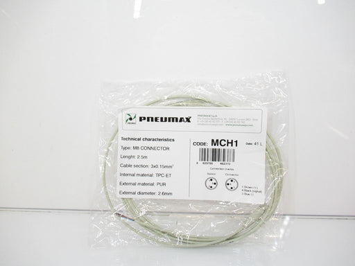 Pneumax MCH1 M8 Connector. 2.5 Meters Cable