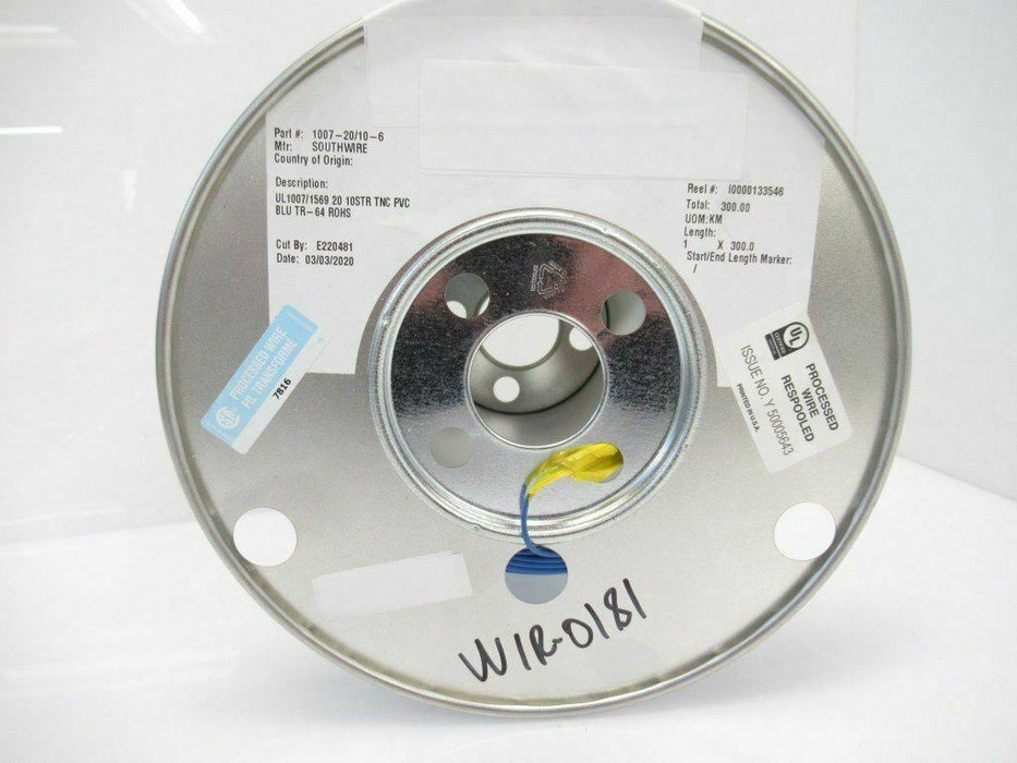 1007-20/10-6 100720106 Hook-Up Wire, 20 AWG, 10 Stands, 300V, Tinned Copper, New