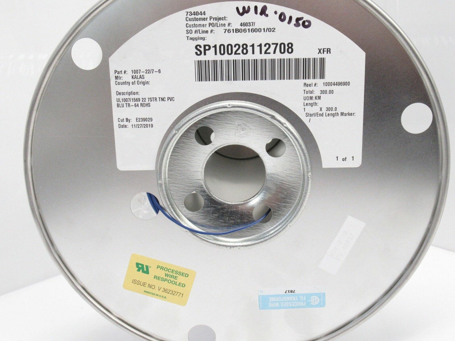 1007-22/7-6 10072276 Hook-Up Wire, Tinned Copper 22 AWG 7 Stands 300V Blue New