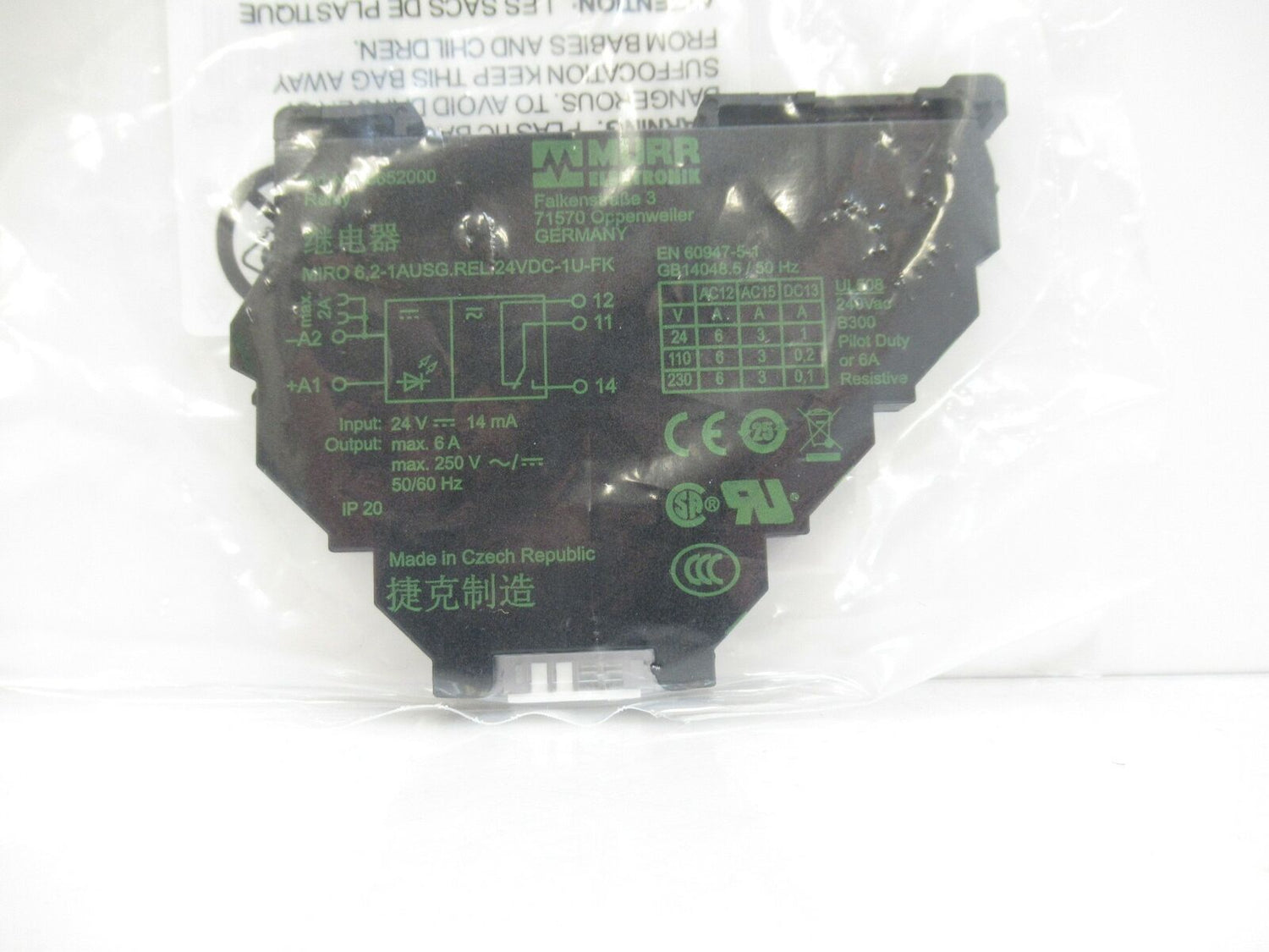 6652000 Murr Elektronik Miro Relay 6.2mm 24VDC 6A Sold By Unit (New)