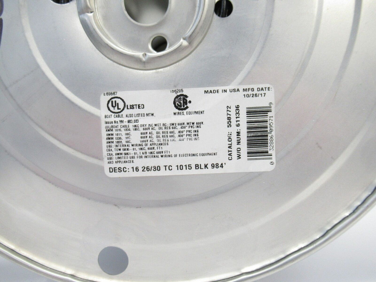 6WA-1626-02 6WA162602 Wire 16 AWG 600V PVC Black Sold By Roll Of 300 M, New