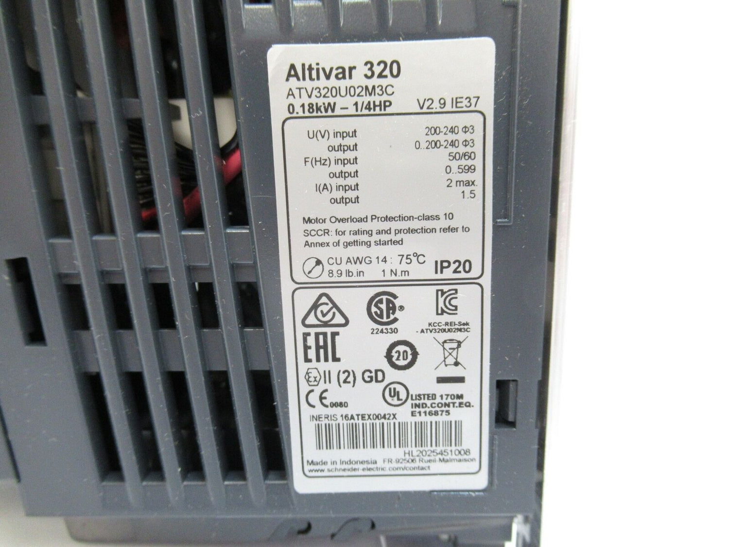 ATV320U02M3C Schneider Electric Altivar AC Speed Drive ATV320 1/4 HP