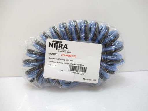 2PU06MC20 Nitra Pneumatics, Bonded Coiled Tubing Black/Blue, 6mm, 20 Coils 5.2FT