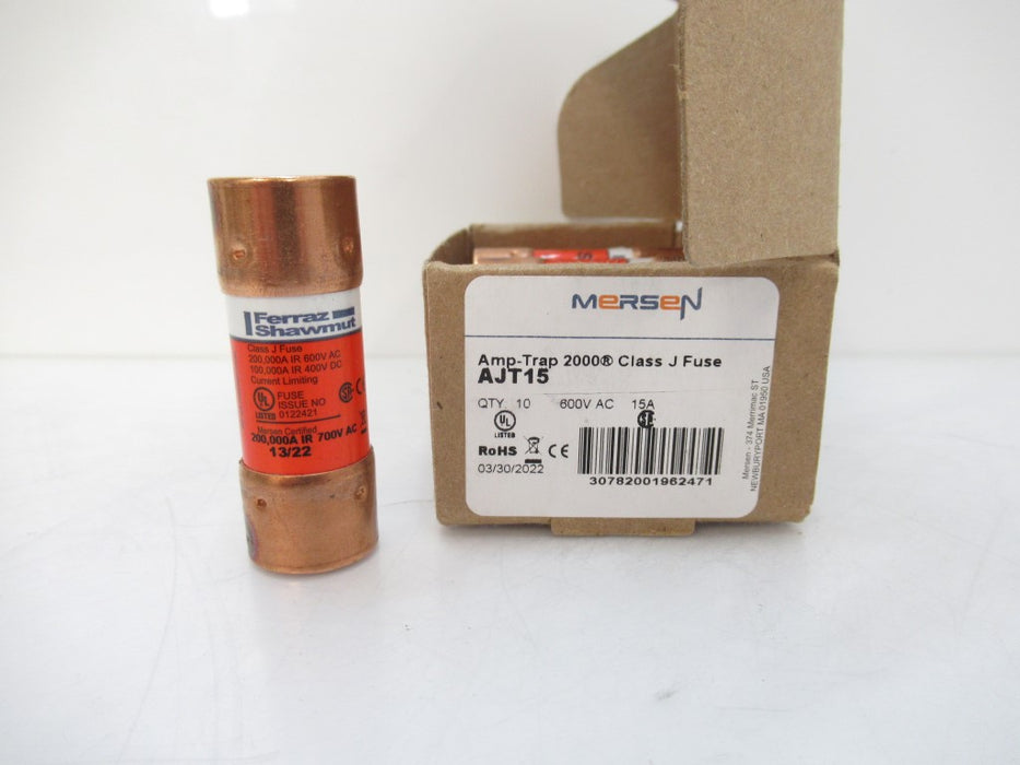 AJT15 Mersen Fuse Amp-Trap 600V 15A Time-Delay Class J Sold Per Pack Of 10, New