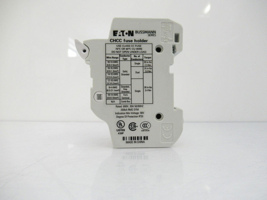 CHCC2DU Bussmann Fuse Holder, 2-Pole, 600V AC/DC, 30A, 50/60 HZ, IP20