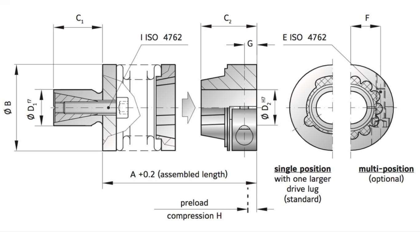 MK6-15-27-10-8 MK61527108 R+W Miniature Bellows Coupling With Clamping Hub