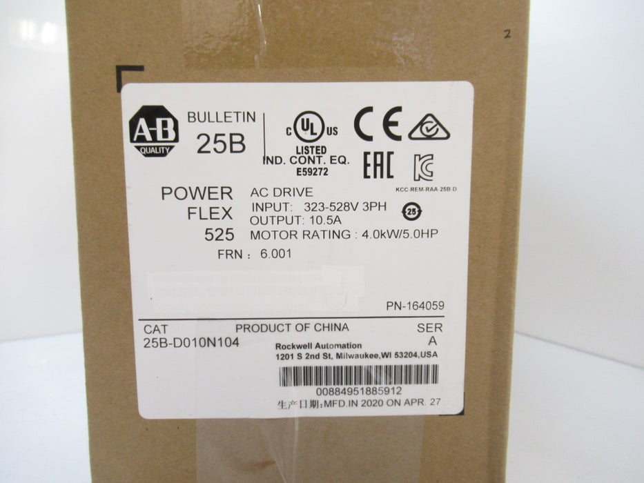 25B-D010N104 25BD010N104 Allen-Bradley PowerFlex 525 AC Drive (Surplus In Box 2020)