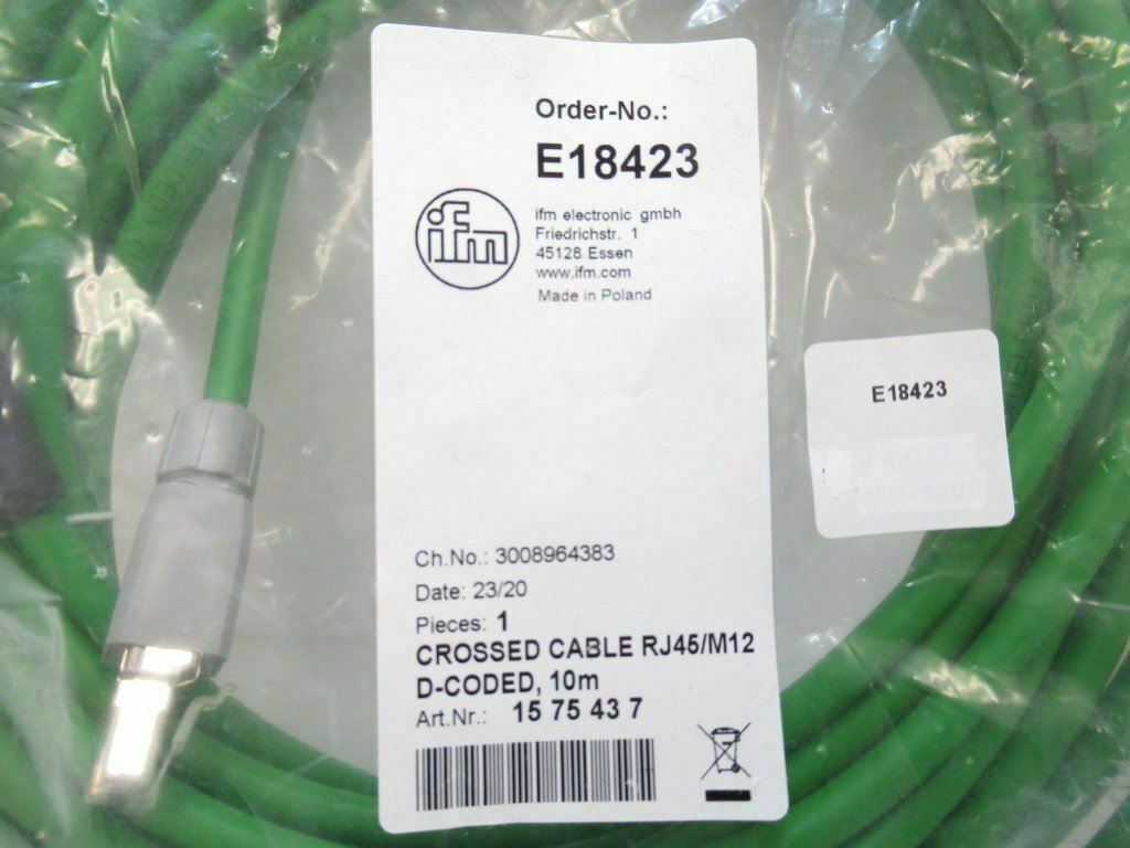 E18423 Ifm Electronic Ethernet Connection Cable, M12 Plug/RJ45 Plug New In Bag