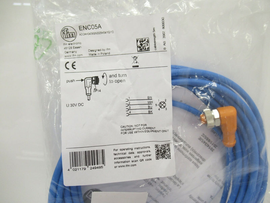 ENC05A Ifm Electronic XP Cable M12 4 Pin Right Angle Namur 5m New In Bag