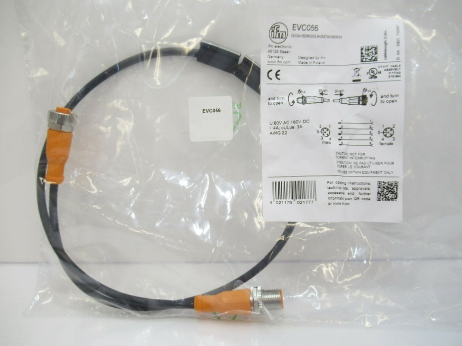 EVC056 Ifm Electronic Patchcord Straight M12 Plug 5 Pin M12 Socket (New Sealed)