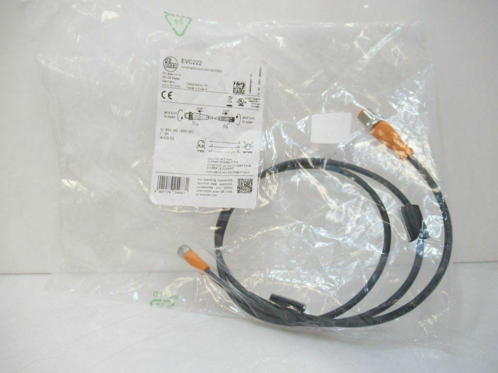 EVC222 Ifm Electronic Connection Cable 1m PUR-Cable; M12/M8 Connector (New)