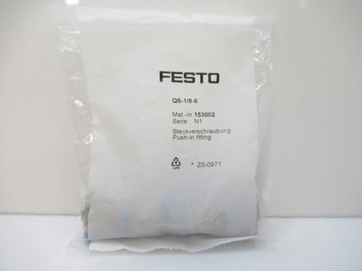 QS-1/8-6 QS186 153002 Festo Push-In Fitting, Sold Per Pack Of 10
